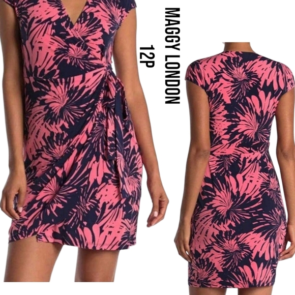 Maggy London 12P pink floral print Midi Dress - Picture 1 of 6